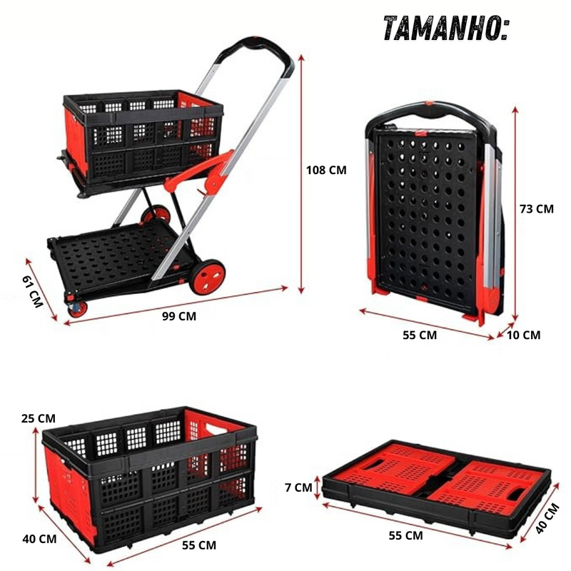 Carrinho Dobrável de Compras + 2 Caixas de Brinde - LoadMax