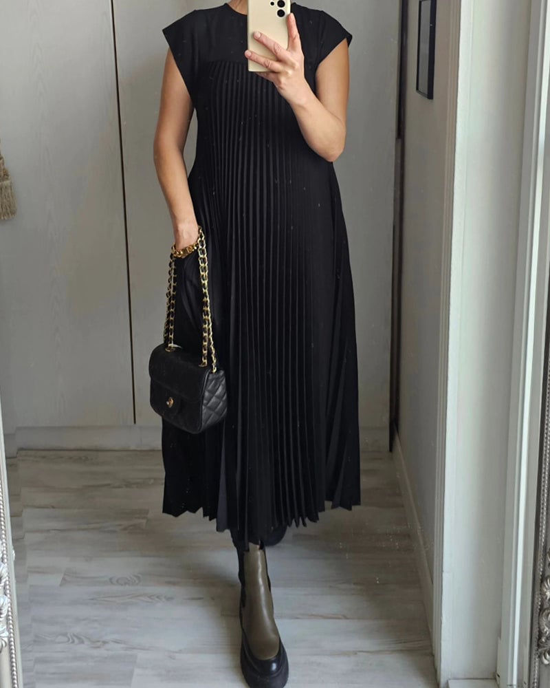 Vestido Plissado com Bolsos Laterais - Sabrina